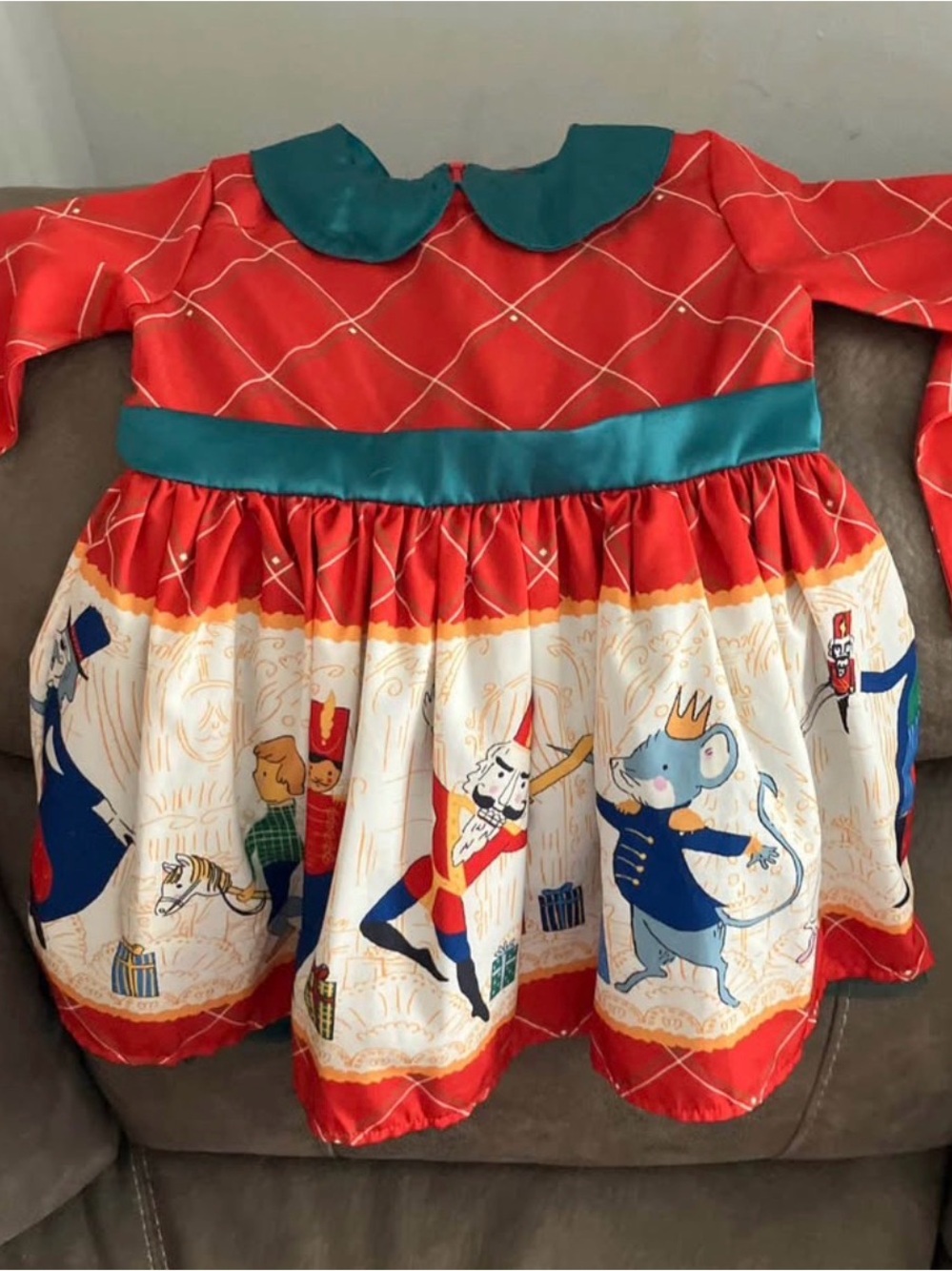 Red and Teal Nutcracker Ballet Print Kids Dress 5-6